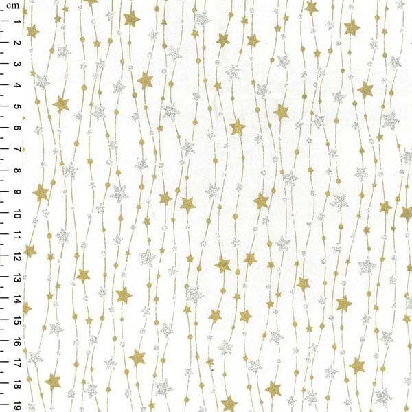 Pure Cotton Christmas Metallic Cotton Prints Gold and Silver String of Stars on White JLX0219