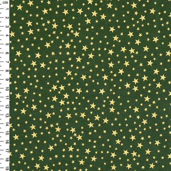 Pure Cotton Christmas Metallic Cotton Prints Gold Stars on Green P303