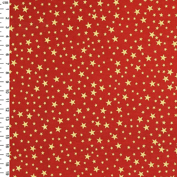 Pure Cotton Christmas Metallic Cotton Prints Gold Stars on Red P303