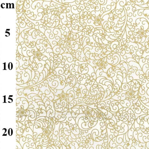 Pure Cotton Christmas Metallic Cotton Prints Gold Swirling Stars on Cream JLX0236