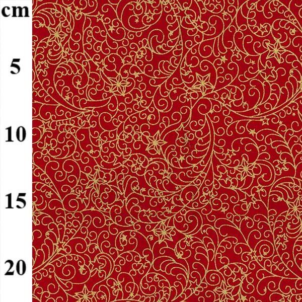 Pure Cotton Christmas Metallic Cotton Prints Gold Swirling Stars on Red JLX0236