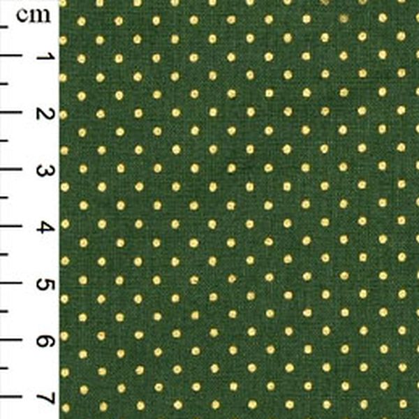 Pure Cotton Christmas Metallic Cotton Prints Pin Dot Gold on Green P360