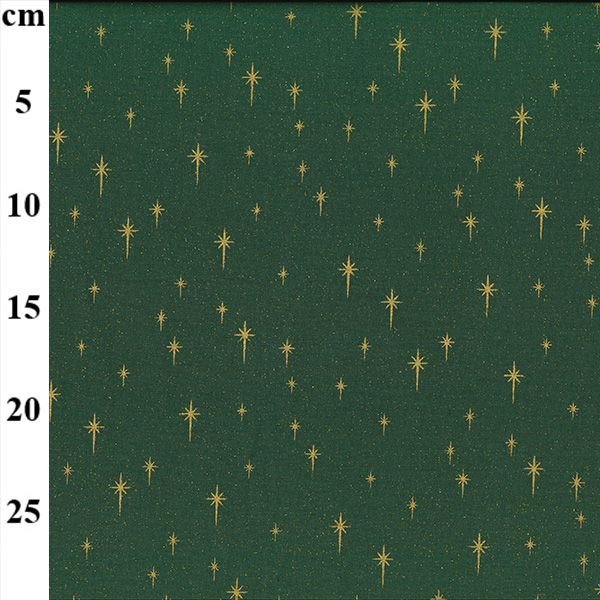 Pure Cotton Christmas Metallic Cotton Prints Sparkling Star Gold on Green JLX0252