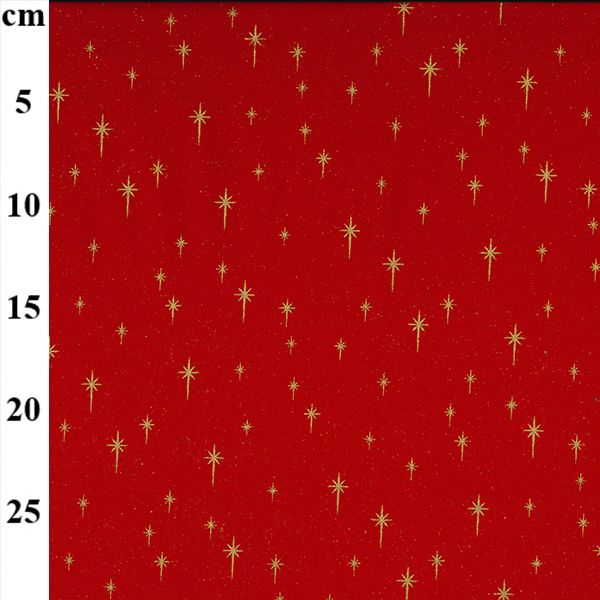 Pure Cotton Christmas Metallic Cotton Prints Sparkling Star Gold on Red JLX0252