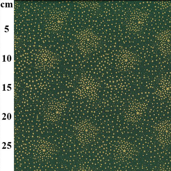Pure Cotton Christmas Metallic Cotton Prints Star Burst Gold on Green JLX0235