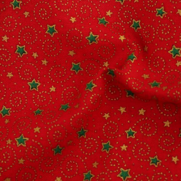 Pure Cotton Christmas Metallic Cotton Prints Star Scroll Red 339