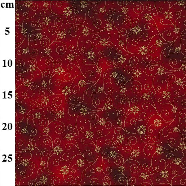Pure Cotton Christmas Metallic Cotton Prints Swirling Gold Snowflakes on Red JLX 0212