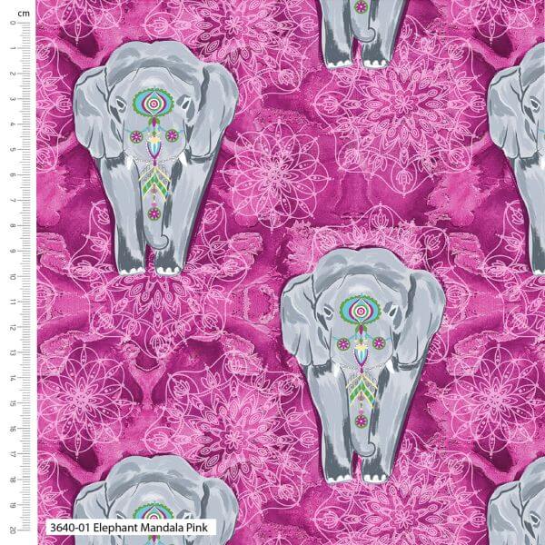 Pure Cotton Craft Elephant Festival Elephant Mandala Pink 3640-01