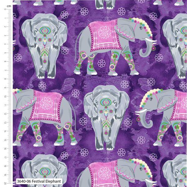Pure Cotton Craft Elephant Festival Elephant Web Purple 3640-06