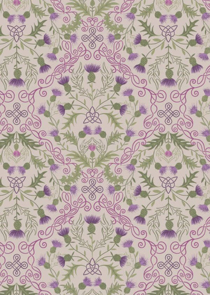 Pure Cotton Flannel Prints Purple Thistle on Natural F541A