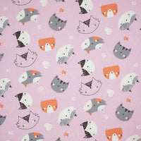 Pure Cotton Prints Childrens And Animal Prints Cat Faces on Mid Pink CP2\9