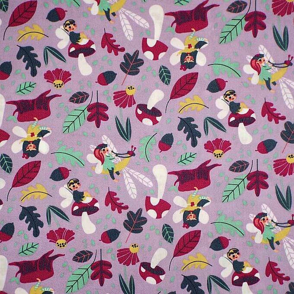 Pure Cotton Prints Childrens And Animal Prints Fairies and Toadstools on Lilac CP2\12