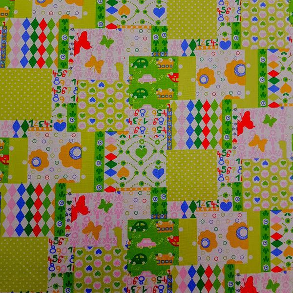 Pure Cotton Prints Childrens And Animal Prints Flower, Butterflies, Vehicles, Number, Spots and Diamonds Green