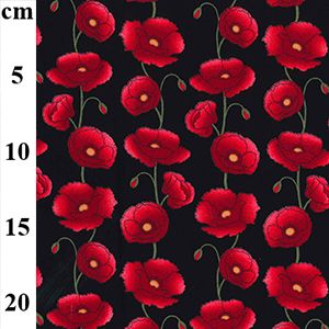 Pure Cotton Prints Floral Prints Poppy Red on Black Poppies Remembrance CP0460