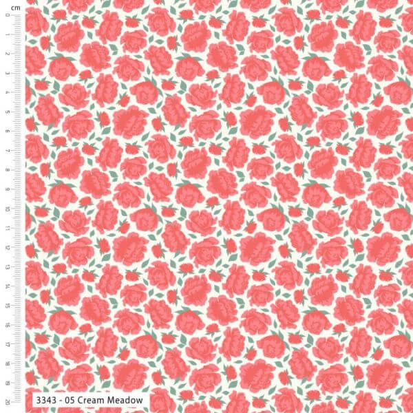 Pure Cotton Prints Floral Prints Vintage Rose Meadow on Cream 3343-05