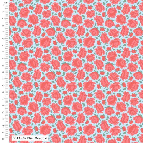 Pure Cotton Prints Floral Prints Vintage Rose Meadow on Pale Blue 3343-02