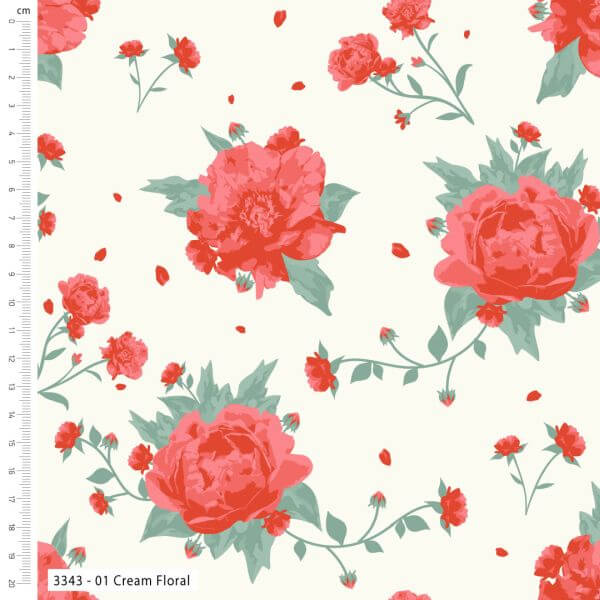 Pure Cotton Prints Floral Prints Vintage Roses on Cream 3343-01