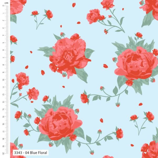 Pure Cotton Prints Floral Prints Vintage Roses on Pale Blue 3343-04