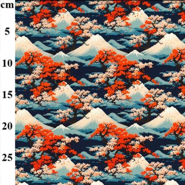 Pure Cotton Prints Novelty And Misc. Prints Cherry Blossom and Mountain Landscape CP1032