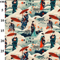 Pure Cotton Prints Novelty And Misc. Prints Floating Geisha Blue CP1031