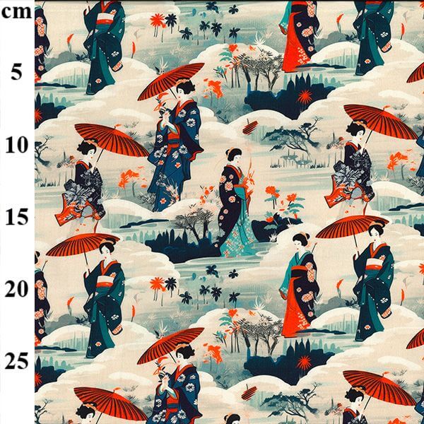 Pure Cotton Prints Novelty And Misc. Prints Floating Geisha Blue CP1031