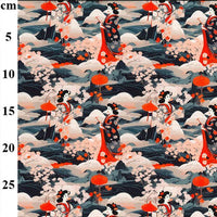 Pure Cotton Prints Novelty And Misc. Prints Floating Geisha Orange CP1022