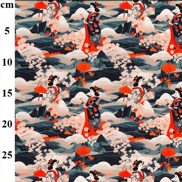 Pure Cotton Prints Novelty And Misc. Prints Floating Geisha Orange CP1022