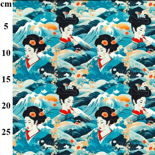 Pure Cotton Prints Novelty And Misc. Prints Geisha Head Blue CP1022