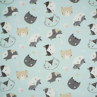 Pure Cotton Prints Childrens And Animal Prints Cat Faces on Mint Green CP2\9