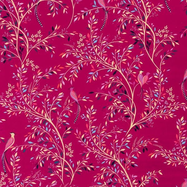 Velvet Printed Birds Of Paradise Fuschia