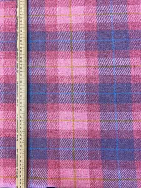 Wool And Tweed Harris Tweed 150 Checks, Stripes And Dogtooth Pink with Blue and Green Overcheck HT-150-126