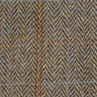 Wool And Tweed Harris Tweed 150 Herringbone Brown and Blue Herringbone with Orange Blue Overcheck HT-150-119