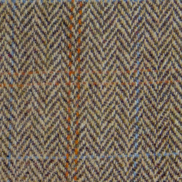 Wool And Tweed Harris Tweed 150 Herringbone Brown and Blue Herringbone with Orange Blue Overcheck HT-150-119