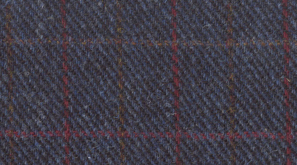Wool And Tweed Harris Tweed 150 Herringbone Dark Blue Herringbone with Red Overcheck HT-150-23