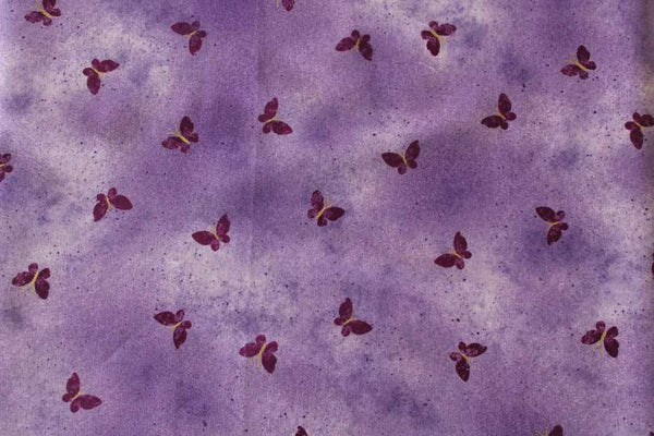 Pure Cotton Craft Butterflies and Pansies Purple White Background With Purple Butterflies