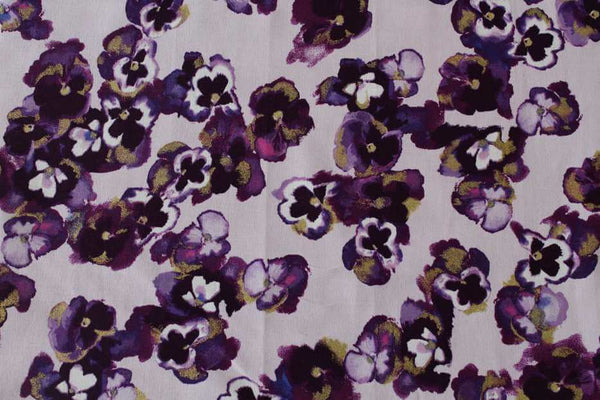 Pure Cotton Craft Butterflies and Pansies White With Purple Flowers