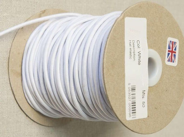 Haberdashery Elastic Round Elastic 2.5mm White Extra Heavy Round Hat Elastic