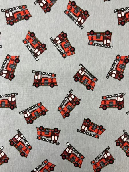 Jersey and Stretch Cotton Jersey Prints Fire engine on grey