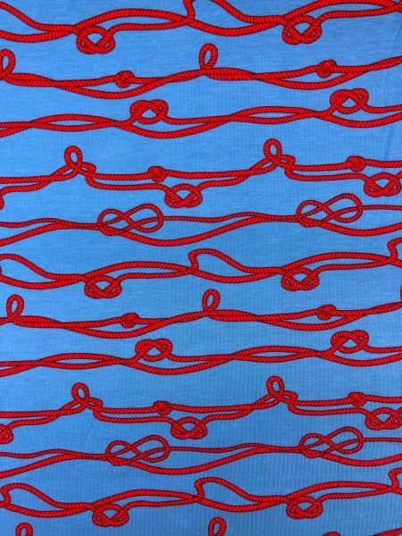 Jersey and Stretch Cotton Jersey Prints Red rope on blue
