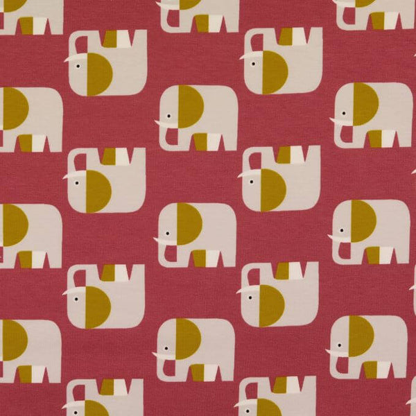 Jersey And Stretch Organic Cotton Jersey Children and Animal Prints Elephants on Berry
