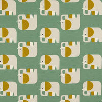 Jersey And Stretch Organic Cotton Jersey Children and Animal Prints Elephants on Pale Green