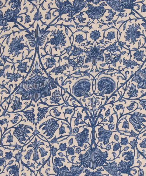 Liberty Fabrics Silk Crepe de Chine Blue Floral on Cream - Lodden Wood