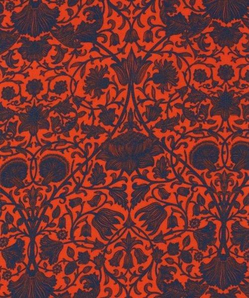 Liberty Fabrics Silk Crepe de Chine Blue Floral on Red - Lodden Wood