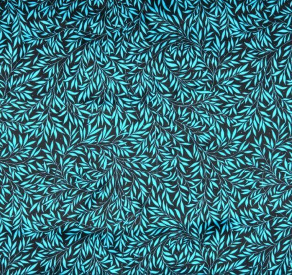 Liberty Fabrics Silk Crepe de Chine Bright Blue Fern on Black - Willow Wood
