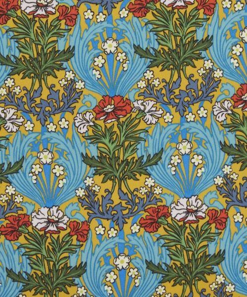 Liberty Fabrics Silk Crepe de Chine Garden Fresh Floral on Mustard - Bronwyn