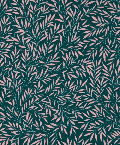 Liberty Fabrics Silk Crepe de Chine Pink Fern on Green - Willow Wood