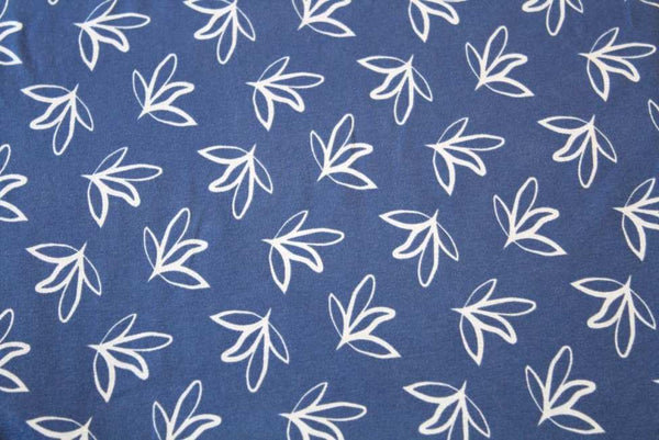 Jersey And Stretch Organic Cotton Jersey Leaves on Navy