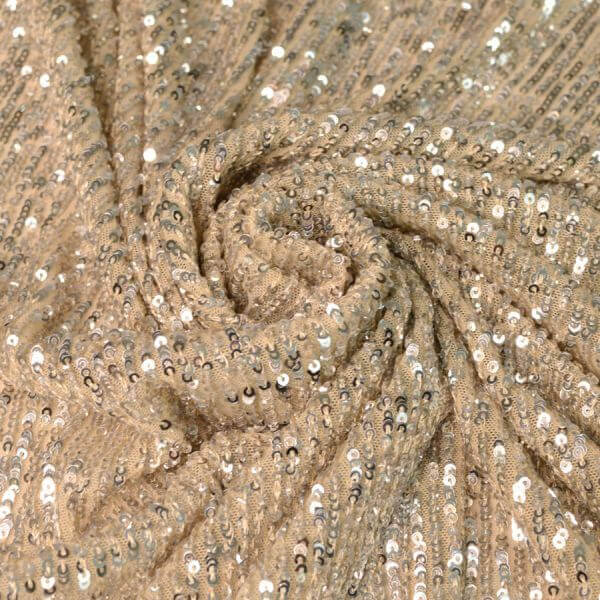Occasion Fabrics Sequinned Stretch mesh with beige sequins