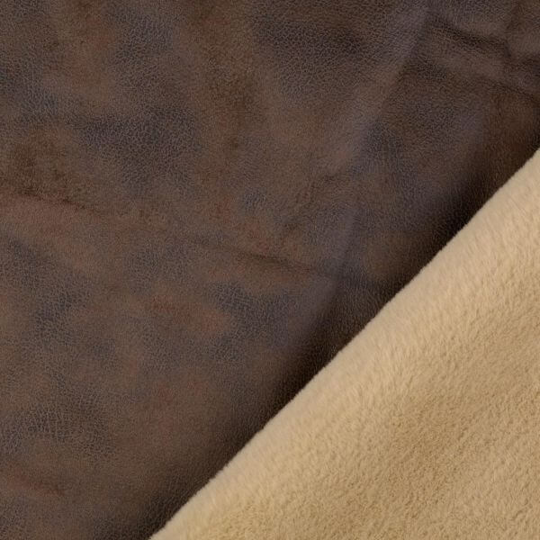 Polyester Plain Faux Fur Backed Leatherette Chocolate Brown with Sand Faux fur