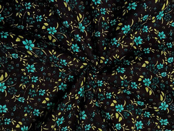 Pure Cotton Baby Cord Floating Floral Aqua
